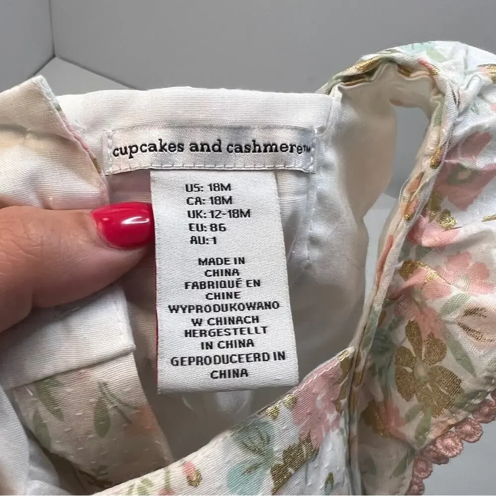 Cupcakes and Cashmere Party Dress Baby Girl 18 Mo Floral Ruffle Lined